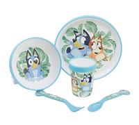 Stor Bluey - Set di stoviglie per bambini, 5 pezzi, bicolore, per colazione, pranzo, cena, piatto, ciotola e bicchiere, senza BPA, antiscivolo, per bambini