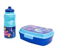 Stor Set Merenda Stitch - Porta Sandwich Rettangolare e Borraccia Sport 380ml - Set Scuola Bambini Plastica Resistente - Perfetto per Scuola Gite e Attività