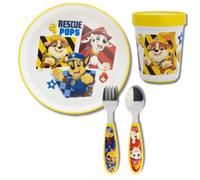 Stor, Set Pappa Bimba e Bimbo, Posate per Bambini, con Piatto e Tazza Riutilizzabili, Base in Silicone Antiscivolo, (Piatto, Tazza, Forchetta e Cucchiaio in Acciaio Inox) (Paw Patrol)