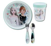 Stor, Set Pappa Bimba e Bimbo, Posate per Bambini, con Piatto e Tazza Riutilizzabili, Base in Silicone Antiscivolo, (Piatto, Tazza, Forchetta e Cucchiaio in Acciaio Inox) (Frozen)