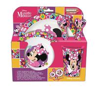 Set da tavola per bambini, riutilizzabile, adatto al microonde, composto da bicchiere, piatto, ciotola e posate Minnie