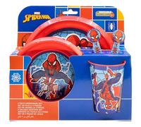 STOR Set Stoviglie Bambini 5 Pezzi Spider-Man Il Regno di Ghiaccio - Bicchiere Piatto Ciotola Posate Plastica Resistente Senza BPA