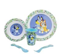 STOR Set Stoviglie per Bambini Bluey - Bicchiere Piatto Ciotola Posate - Plastica Resistente Microonde - Senza BPA - Pasti Bambini
