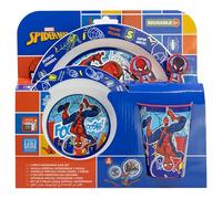 STOR Set Stoviglie per Bambini Spider-Man - Bicchiere Piatto Ciotola Posate - Plastica Resistente Microonde - Senza BPA - Pasti Bambini