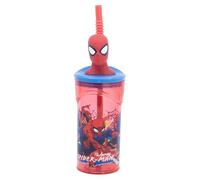 Stor Spiderman - Bicchiere per bambini, riutilizzabile, con cannuccia e coperchio, 3D, capacità 360 ml