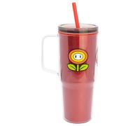 STOR Tazza Caffe Termica Riutilizzabile con Cannuccia e Coperchio 860ml, Tumbler Doppia Parete con Manico, Bicchiere Plastica Senza BPA