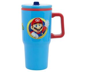 Stor Tazza in Acciaio con Manico e Coperchio Super Mario Bros 640ml - Doppia Parete con Beccuccio Antigoccia per Bambini