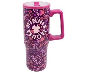 STOR Tazza in Acciaio Inossidabile Minni 920ml con Manico, Coperchio e Beccuccio Antigoccia Riutilizzabile