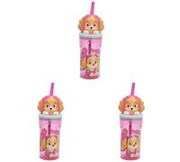 Stor Tazza per bambini riutilizzabile con cannuccia e coperchio con statuetta 3D e capacità 360 ml di Paw Patrol Girl (Confezione da 3)