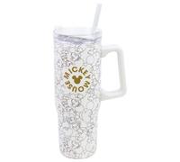 STOR Tazza Termica Grande con Cannuccia Topolino 920ml Acciaio Inossidabile Doppia Parete - Bicchiere Riutilizzabile con Manico e Coperchio