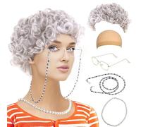 Storage Bag 100 Days Of School Cosplay Costume Set Per Bambini Vecchia Signora Accessori Costume Faux Perle Collana Occhiali Parrucche Retend To Be Grandma