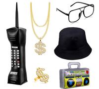 Storage Bag 80s 90s rapper costume accessori radio occhiali collana anni '80 '90 hip hop costume set secchio cappello per Halloween festa