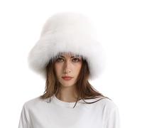 Storage Bag Cappello da pescatore invernale a tesa larga in peluche spesso per adulti e adolescenti, mantiene al caldo il secchio per i pendolari da donna, cappelli pelosi invernali, bianco, Taglia