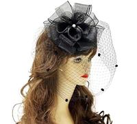 Storage Bag Elegante cappello nero fascinator con fiore a rete e clip per capelli accessori per capelli unici per donne ragazze ruggenti anni venti costume