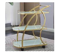 Storage Cart For Variety Applications 3 Tier Stainless Steel Trolley With Armrests And Wheel Mobile Rolling Cart Home Tempered Glass Kitchen Storage Cart Bathroom Kitchen(Gold+White-65*45*84Cm)