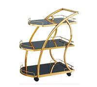 Storage Cart For Variety Applications 3 Tier Stainless Steel Trolley With Armrests And Wheel Mobile Rolling Cart Home Tempered Glass Kitchen Storage Cart Bathroom Kitchen(Gold+Black-65*45*84Cm)