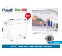 Storage Combi Box 67L Con Coperchio Clips E Ruote 59.3X38X47H cm