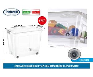 Storage Combi Box 67L Con Coperchio Clips E Ruote 59.3X38X47H cm