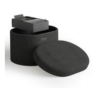 StorageBud ottomano rotondo con contenitore per soggiorno, 40,6 cm, piccolo ottomano, poggiapiedi, poggiapiedi in fibbia, pouf ottomano max 150 kg, nero