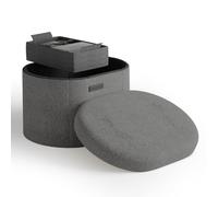 StorageBud ottomano rotondo con contenitore per soggiorno, 40,6 cm, piccolo ottomano, poggiapiedi, poggiapiedi in fibbia, pouf ottomano max 150 kg, grigio
