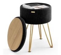 STORAGEBUD Ottomano rotondo con contenitore, pouf in velluto testurizzato, poggiapiedi, sgabello da trucco, piccolo poggiapiedi, sgabelli moderni per soggiorno e camera da letto, nero