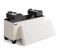 STORAGEBUD Panca ottomana con contenitore, 76 cm, per camera da letto, pieghevole, grande poggiapiedi, panca da ingresso con contenitore, baule bouclé max 299,4 kg, bianco