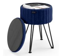 STORAGEBUD Pouf rotondo con contenitore, pouf pieghevole in velluto, poggiapiedi ottomano, sgabello da trucco, piccolo poggiapiedi, sgabelli moderni per soggiorno e camera da letto, blu