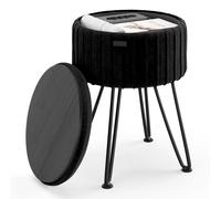 StorageBud Pouf In Velluto Pieghettato, Sgabello Moderno Per Soggiorno & Nero
