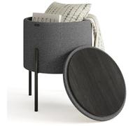 STORAGEBUD Pouf rotondo con contenitore, pouf bouclé, poggiapiedi ottomano, sgabello da trucco, piccolo poggiapiedi, ottomano moderno per soggiorno e camera da letto, grigio