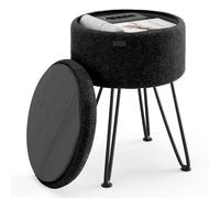 STORAGEBUD Pouf rotondo con contenitore, pouf bouclé, poggiapiedi ottomano, sgabello da trucco, piccolo poggiapiedi, ottomano moderno per soggiorno e camera da letto, nero