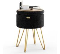 STORAGEBUD Pouf rotondo con contenitore, pouf bouclé, poggiapiedi ottomano, sgabello da trucco, piccolo poggiapiedi, ottomano moderno per soggiorno e camera da letto, nero