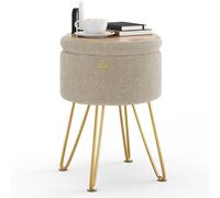 StorageBud Rotondo Ottomano con Contenitore, Bouclé Poggiapiedi, Vanità & Trucco
