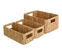 StorageWorks Cesti portaoggetti in giacinto d'acqua, cestini quadrati in vimini con manici integrati, cesti intrecciati a mano per camera da letto, bagno, dispensa, cucina, set da 3 (1 grande, 2 pezzi