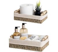 Storageworks Cestini in vimini per bagno, piccoli cestini intrecciati in alghe marine per organizzare asciugamani e articoli da toeletta, cesti decorativi per la casa con fodera in tessuto naturale,