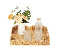 StorageWorks Vassoio rettangolare in vimini smerlato, vassoi da portata in rattan con manici, cestino in giacinto d'acqua per decorazione e organizzazione, 40 cm L x 29,2 cm L x 7 cm H