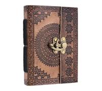 STORE INDYA Handmade Leather Journal with Lock - Vintage Travel Diary & Writing Notebook, 192 Unlined Eco-Friendly Pages, Compact & Refillable Personal Journal for Men & Women (7x5 Inch)