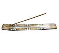 Storeindya - Bruciatore di bastoncini d'incenso in legno artigianale, con motivo bianco dipinto a mano, ideale per ogni occasione, 25,4 x 3,8 cm