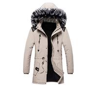 Storerine - Piumino da uomo, invernale, caldo, parka, con cappuccio, pelliccia, spessa, maniche lunghe, cappotto da uomo, chiusura con cerniera, taglia L, 3 XL Kaki XXXL