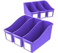 Storex 71117U06C - Cestino per libri, grande, con tasche per etichette, 30 x 15 x 7 cm, colore: viola, confezione da 6