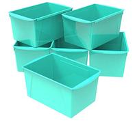 Storex Cestino per libri extra large, organizer in plastica ad incastro per casa, ufficio e classe, color foglia di tè, confezione da 6 (71134U06C)