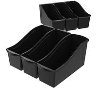 Storex Grande cestino per libri, organizer in plastica ad incastro per casa, ufficio e classe, nero, confezione da 6 (70109C06C)