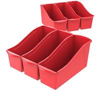 Storex Grande cestino per libri, organizer in plastica ad incastro per casa, ufficio e classe, rosso, confezione da 6 (71102A06C)