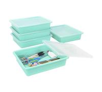 Storex Vassoio piatto formato lettera, organizer con coperchio a scatto per classe, ufficio e casa, colore foglia di tè, confezione da 5 (62541U05C)