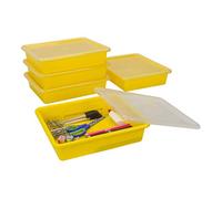 Storex Vassoio piatto formato lettera, organizer con coperchio a scatto per classe, ufficio e casa, giallo, confezione da 5 (62538U05C)