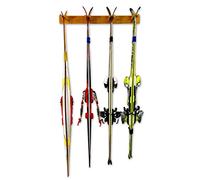 StoreYourBoard Portasci da parete in legno, per 4 paia di sci, sistema di montaggio per casa e garage, in legno naturale
