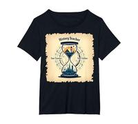 Storia Insegnante Viaggiatore Tempo Clessidra Vintage Avvent Maglietta, Donna Plus-Size, Nero, 1X