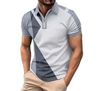Storia T Shirt Moda Uomo Primavera ed Estate Casual Manica Corta Bottoni Risvolto Tinta unita Maglietta a maniche corte Top Camicia a maniche lunghe con Spandex, Grigio, L