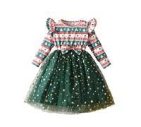 Storie di Avvento in 24 Capitoli Bambino Natale Ragazza Abiti Festa Danza Costume Bambini Vestito di Natale Gonne Posteriore Anteriore Corto Ragazza, verde, 4-5 Anni