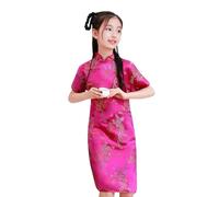 Storie di Natale Lettura ad alta voce Ragazza Vestito cinese Qipao Bambina Capodanno Vestiti Floreale Manica Corta Cheongsam Bambini Compleanno Party Abiti Mini Mouse Ragazza, rosa intenso, 8-10 anni