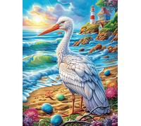 Stork Standing on A Tropical Beach Puzzle 300 Pezzi Sfida Creativa Adulti E Ragazzi Fairy Tale Scenery Cartoon Rompicapo Educativo Rilassamento Pressione Ridotta Idea Regalo Amici E Cugini 300 PCS